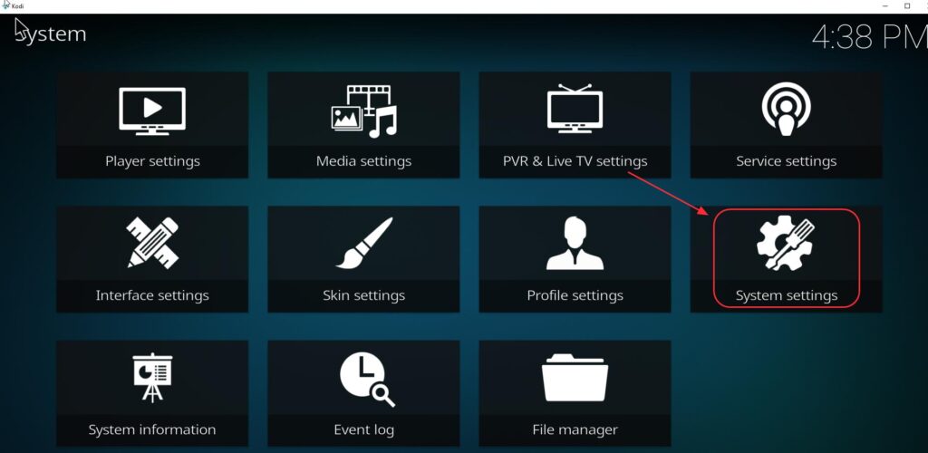 Launch Kodi and Access Settings